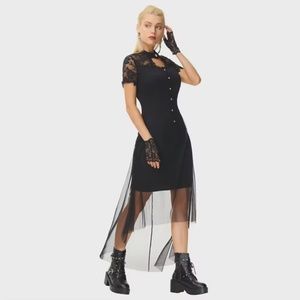 NWT Black Goth Spring Dress Western Lace Belle Poque Large Asymmetrical
